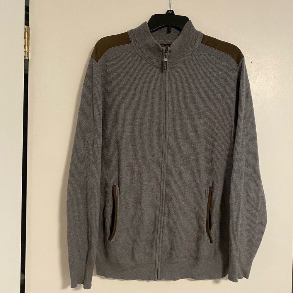 Tasso Elba Mens Gray Faux Suede Full Zip Jacket Sweater Mock Neck Classic Prep